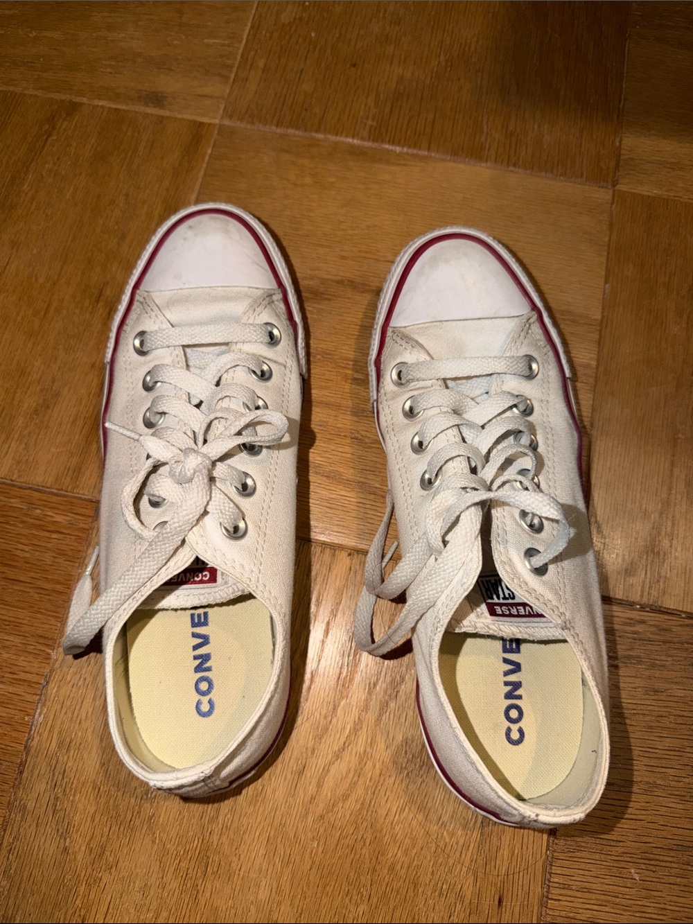Converse Low-Top Canvas Sneakers in Off-White with Red Trim